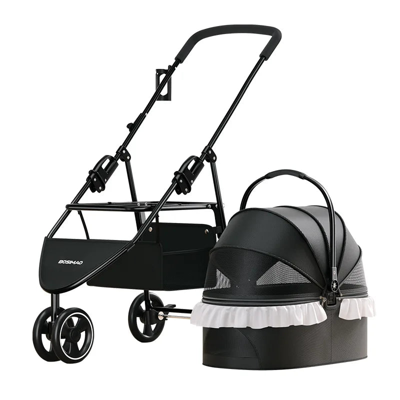 2023 New Product Pet Cart Small and Medium Sized Pet Cat Dog Cart Lightweight Detachable Foldable DIY Lace Decorative Cat Cart