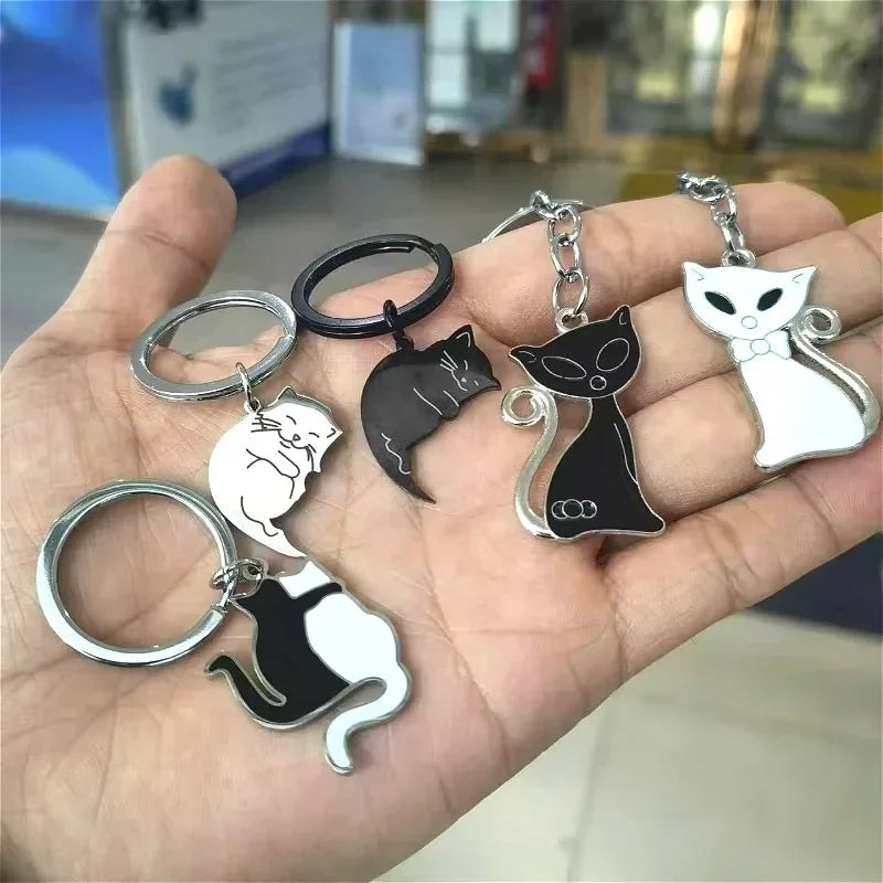 Couple Keychain Matching Cat Gift for Pet Lovers Cute Valentine's Day Jewelry  Black Cat Puzzle Pendant for Girlfriend Boyfriend