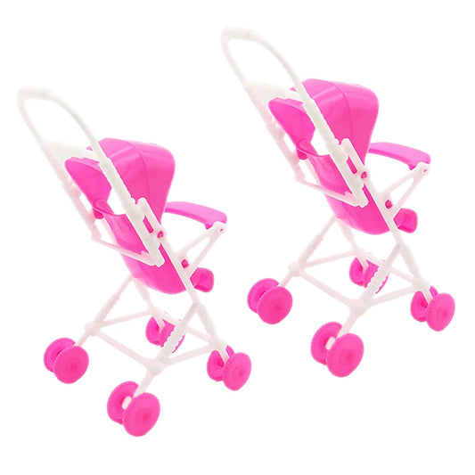 2 Pcs Simulation Stroller Toddler Dolls Miniature Plastic Safe Lightweight High Durability Easy Use Compact Size