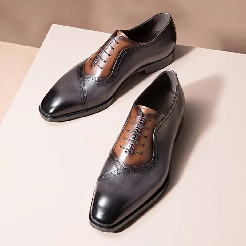 2025 Spring New Business Dress Lace-up Leather Shoes Vintage Handmade Leather Cowhide Shoes Oxford Shoes Men