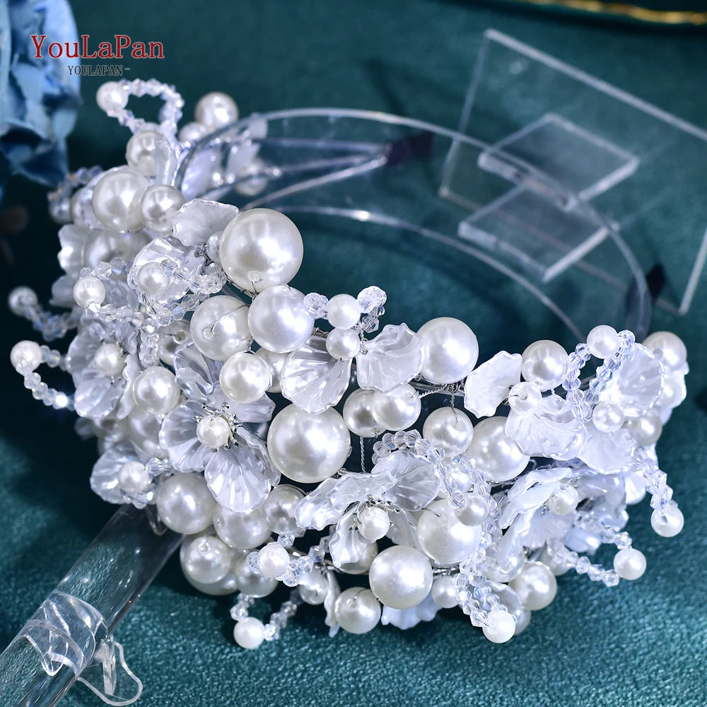 YouLaPan Luxurions Wedding Flower Head Hoop White Color Pearl Bride Headband Banquet Party Women Headwear Hair Accessories HP809