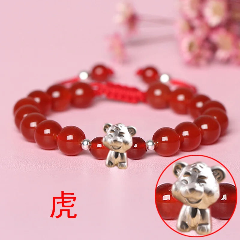 Sterling Silver Red Rope accessories for Women and Men Korean Version of Simple Transfer Bead the Year to the Dog Student Lovers Bracelet