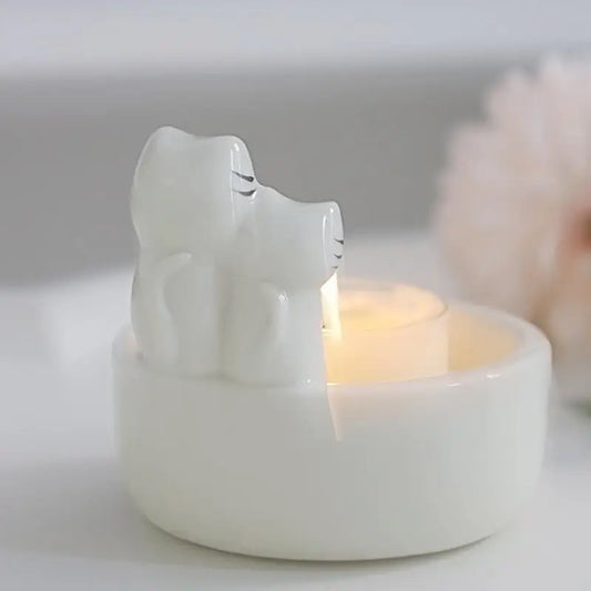 Ceramic Cat Candlestick Cute Grille Resin Cat Aromatherapy Candlestick Living Room Desktop Decoration Birthday Gift Ornament