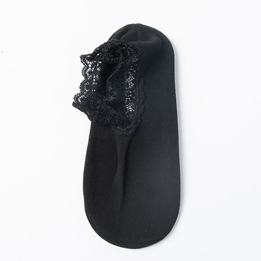 Women Low Lace Tube Socks Vintage Breathable Velvet Warm Home Floor Socks Anti-slip Sock Slippers Thin Ladies Lace Boat Socks