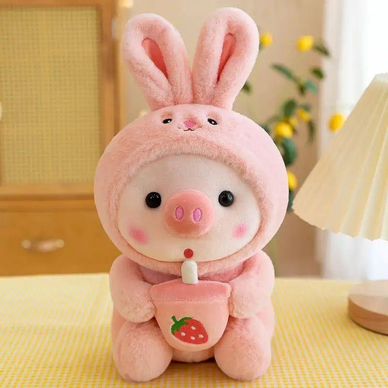 Bubble Pig Plüschtier Kuscheltier Hase Frosch Einhorn Tiger Kissen Tasse Milchtee Boba Plüschtier Puppe Geburtstagsgeschenk Kuschelbaby