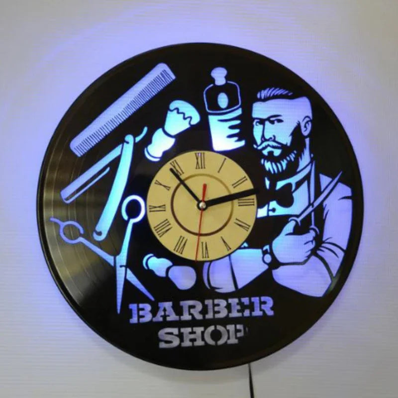 Hairdresser Vinyl Record Wall Clock Modern Design Barber Shop Salon Beauty Salon Clocks Barbershop LED Wall Watch Home Decor