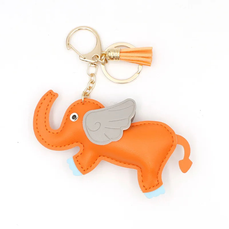 Designer PU Leather Wing Flying Elephant Hanger Car Key chain Pendant Decoration For Ladies Bag Charm Accessorie Ornament Gift