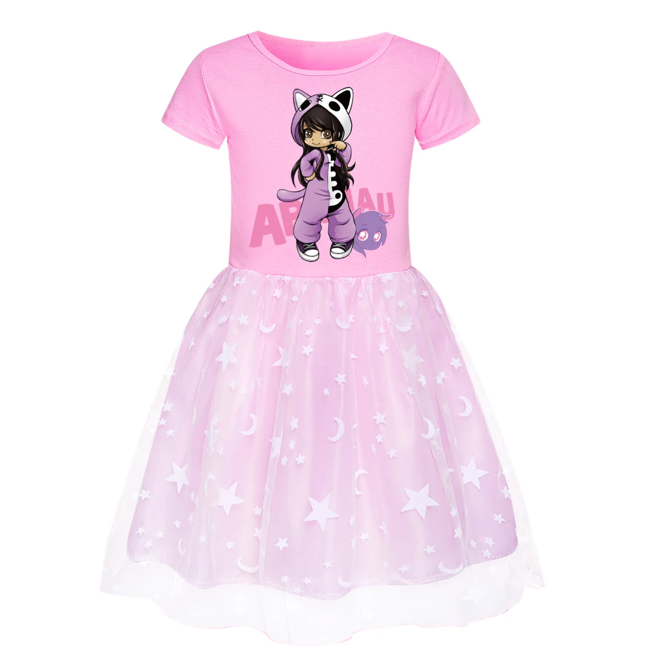 Anime Aphmau Dress Kids Cute Short Sleeve Clothes for Baby Girls Kawaii Casual Dresses&small Bag Children Summer Holiday Outfits
