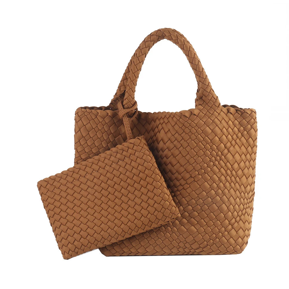 Hot Sale New Neoprene PU Woven Bag Beach Bag Large Capacity Woven Handbag Handmade Knitted Bag