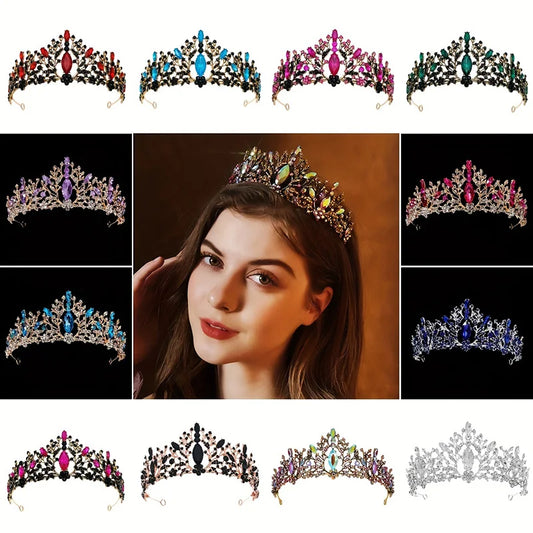 Elegant Rhinestone Bridal Crown Hair Jewelry Pink Crystal Crown Diadem Hair Accessories Headpieces Head Jewelry Wedding Tiara