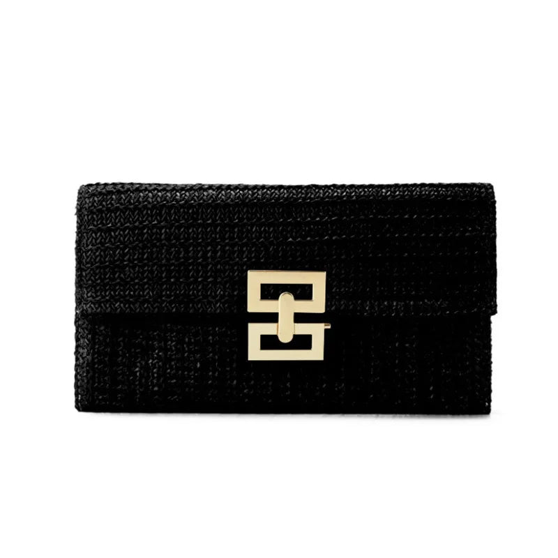 Fashion Straw Clutch Bag for Women Lock Box Paper Woven Bag Casual Summer Beach Bag Bali Travel Handbags Female Purses 2023