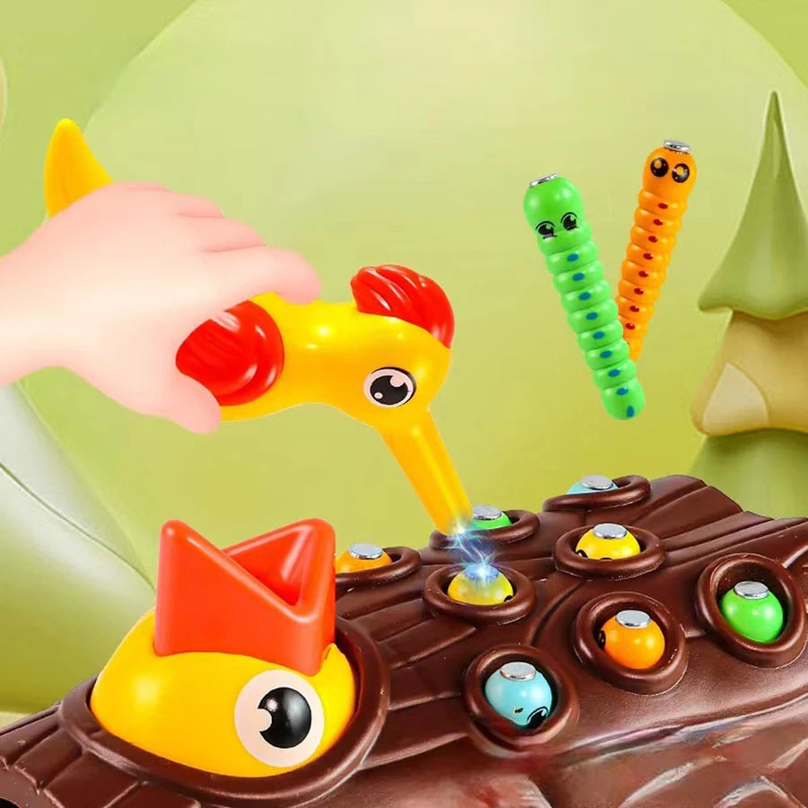Montessori-Lernspielzeug für Kinder, Specht, Würmer fangen, Spielzeug für Kleinkinder, magnetische Spiele für die Entwicklung von Babi, Beschäftigt-Brett