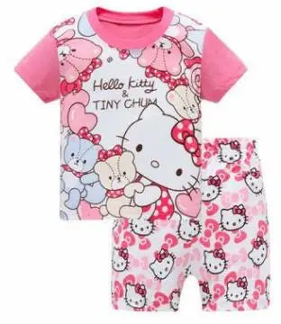 Neue Sommer Kinder Jungen Mädchen Kleidung Baby Baumwolle Prinzessin Pyjamas Sommer Kurzarm Set Cartoon Minnie Kinder Nachtwäsche