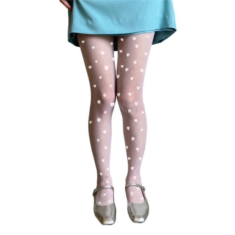 Women Valentines Silk Pantyhose Heart Flocking Patterned Sheer Leggings Tights