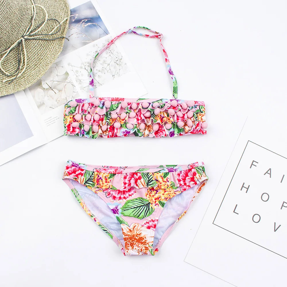 CHEAP Teen Kids Girls Swimwear Swimsuit Children Print Bandage Bikini 2024 Wholesale Brand Baby Girl Biquini Swimming Suit