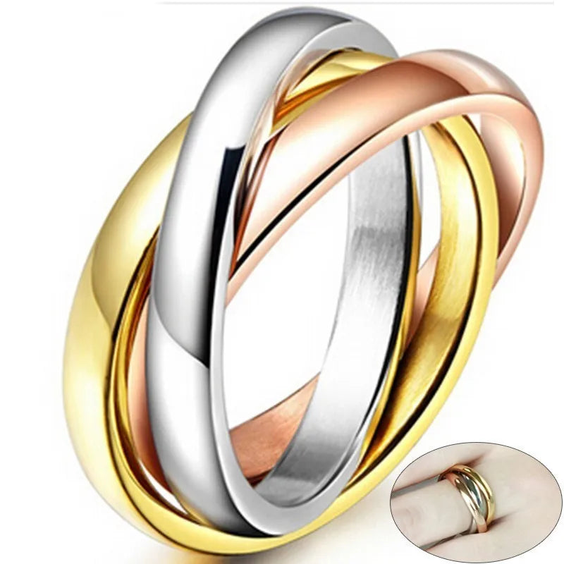 New Triple Interlocked Engagement Rings for Women Stainless Steel Three-in-one Promise Gift for Her Valentines Day