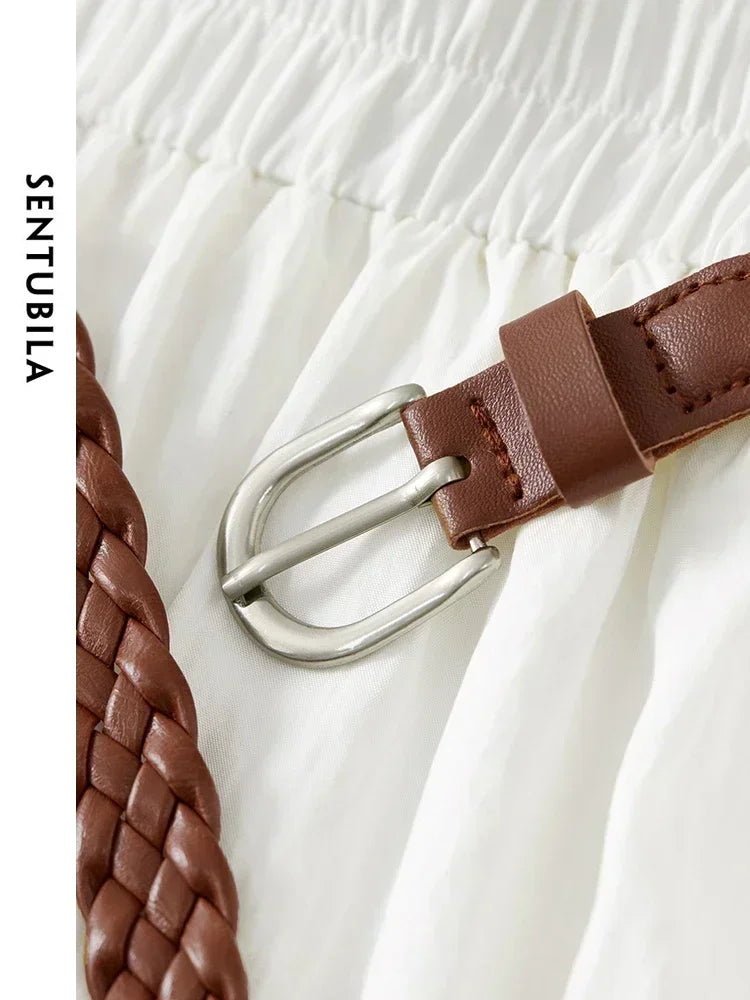 SENTUBILA A-line White Skirt Women 2025 Spring Casual Loose Elastic High Waist Long Skirt with Belt Woman Clothes W43Q56026