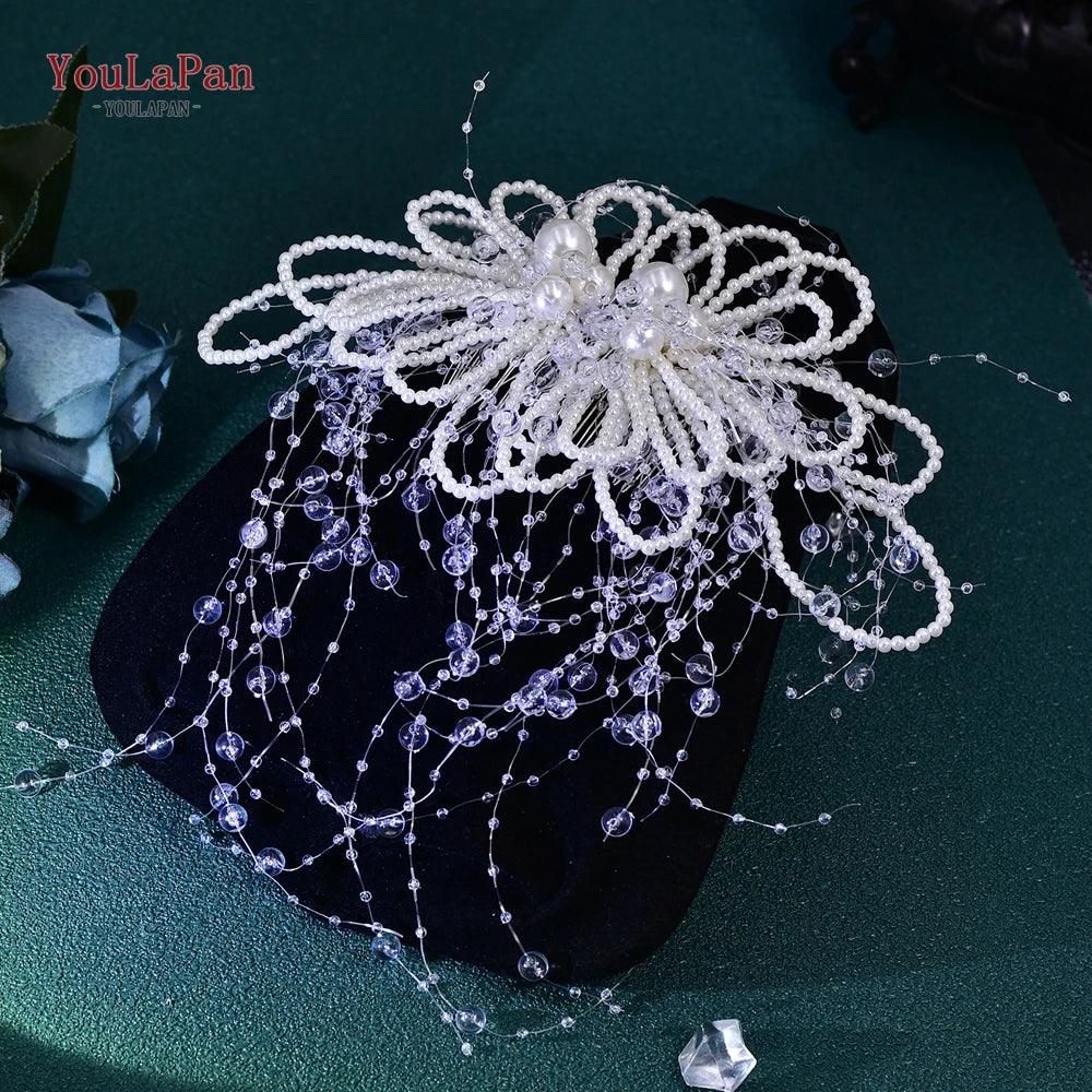 YouLaPan Wedding Bridal Headpiece Bride Pearl Hair Comb Women Party Fashion Hair Accessories Handmade Exquisite Headband HP717
