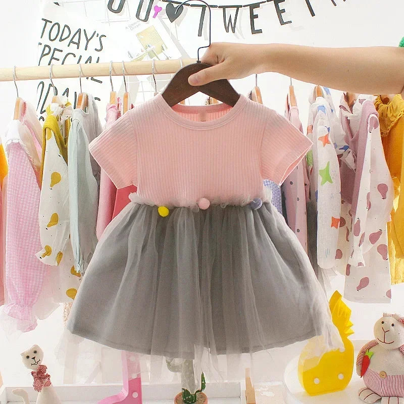 2023 Summer Baby Girl Clothing Newborn Infant Girls Dress Patchwork Mesh Princess Dress Toddler Kids Birthday Party Clothes