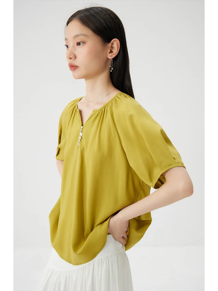 ZIQIAO Petite French Raglan Sleeved Shirt for Women 2024 Summer New Green Design High-end Women Green Casual Top clothes