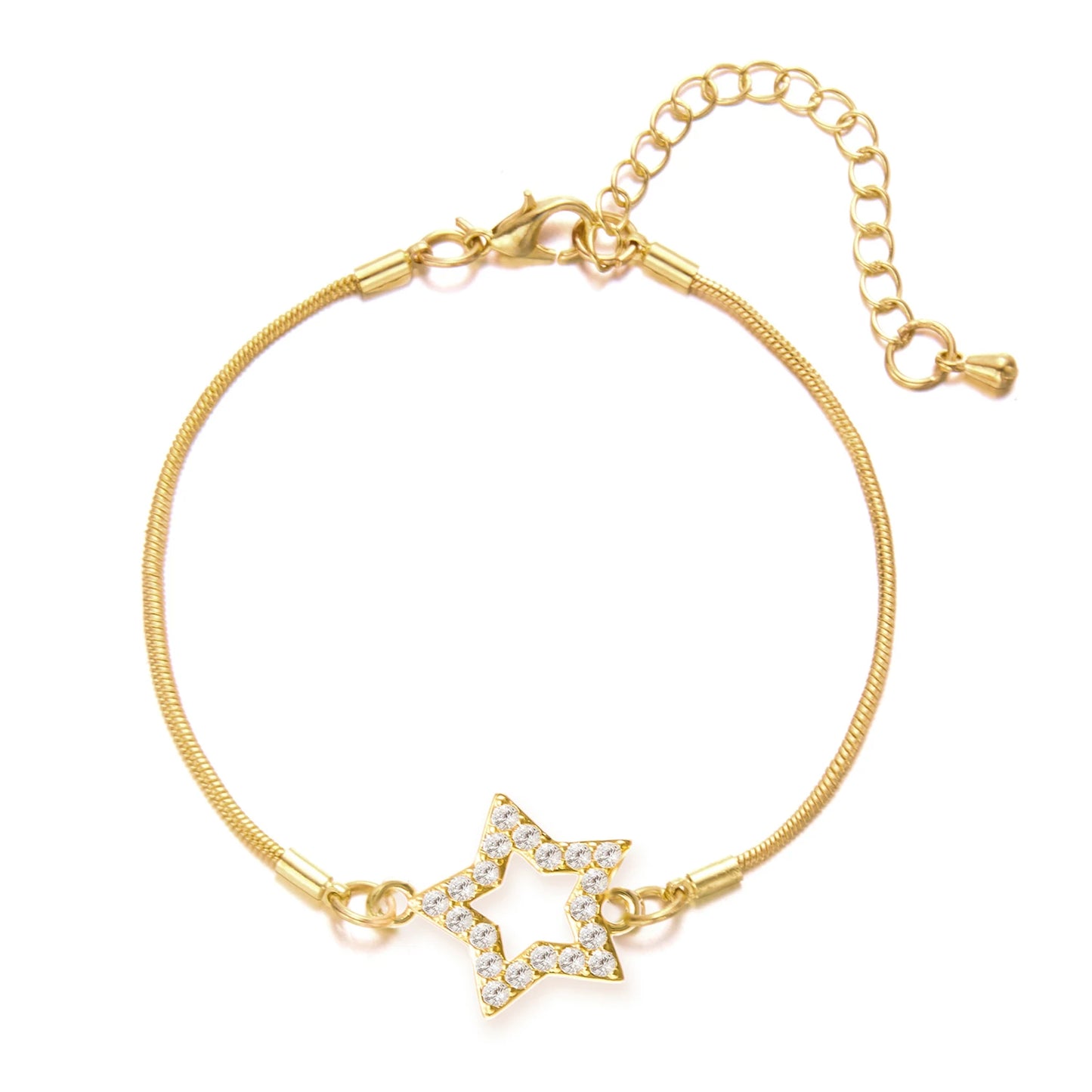 Stainless Steel Hollow Star Moon Bracelet for Women Gold Color Shiny Zircon Metal Chain Bangles Friendship Party Jewelry Gifts