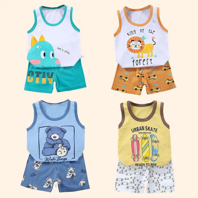 2 STÜCKE Kinder Sets Kinder Kleidung Weste Anzug Sommer Kinderkleidung baby Baumwolle T-Shirts Shorts Tank Top Jungen Mädchen Ärmellos