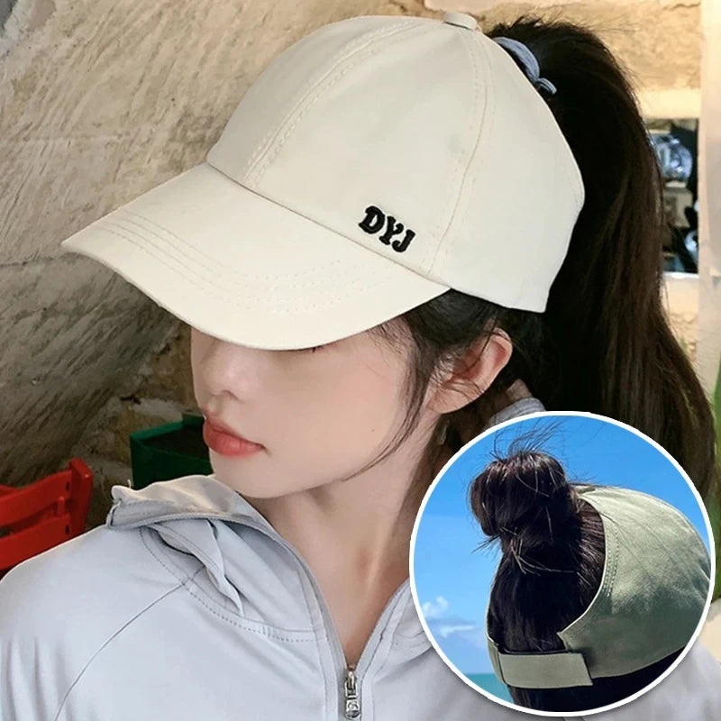 Summer Long Brim Sunhat Women Sun Hats Foldable Adjustable Outdoor Beach Bucket Hat UV Protection Visors Fisherman Ponytail Caps