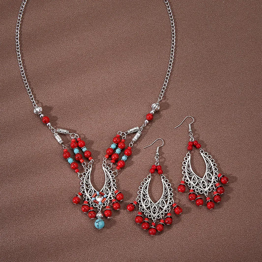 Ethnic Style Forehead Ornaments Sets Eyebrow Pendant Necklace Retro Exotic Earring Jewelry Accessories For Women