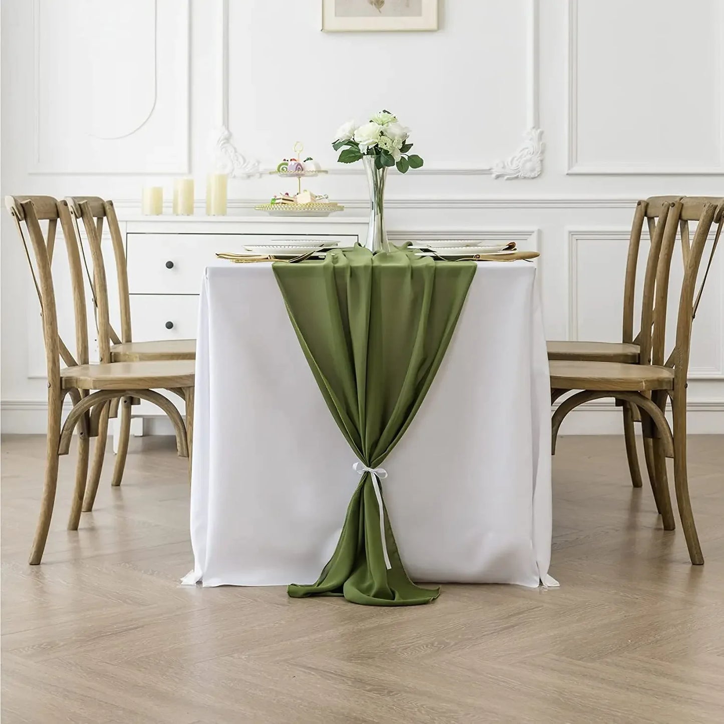 27.5x118 Inch Olive Green Chiffon Gauze Table Runner Wedding Table Running Baby Shower Rustic Sheer Dining Table Decoration