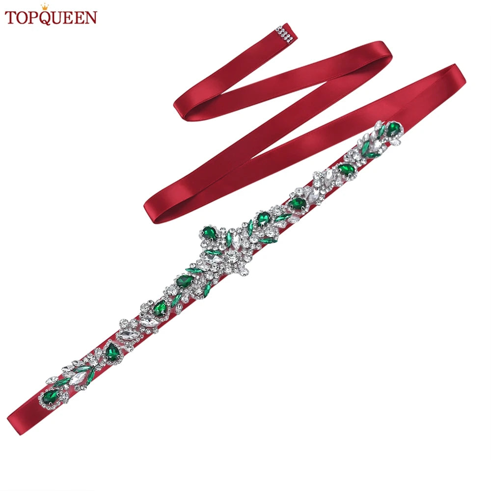 TOPQUEEN S462-KL Rhinestone Bridal Belt Wedding With Green Diamond Wedding Dress Accessories Belt Sash Party Women Dress Belt