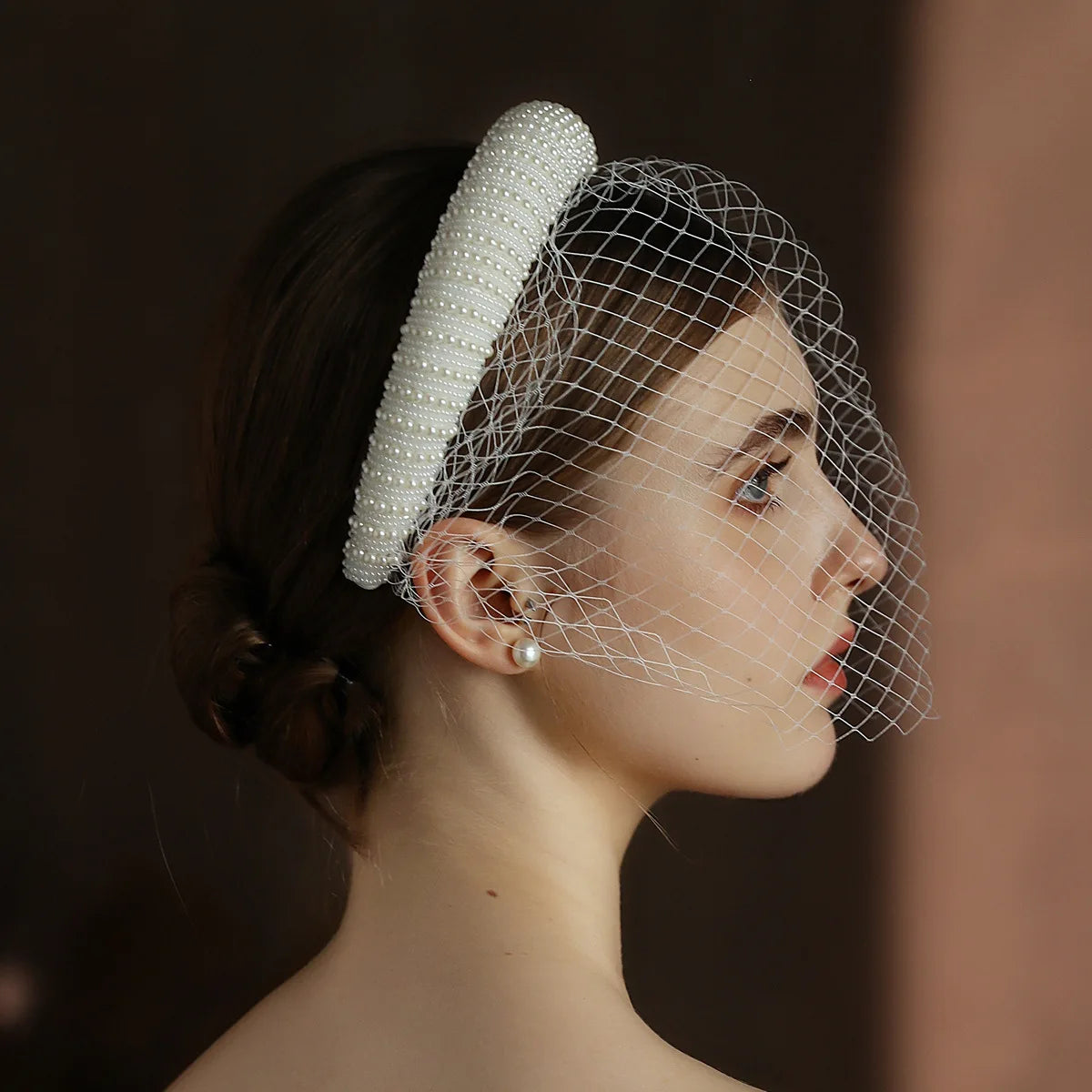 CC Short Veils for Women Wedding Hair Accessory Bridal Headdress Engagement Hairwear Blusher Veil Imitation Pearl Hairband V320