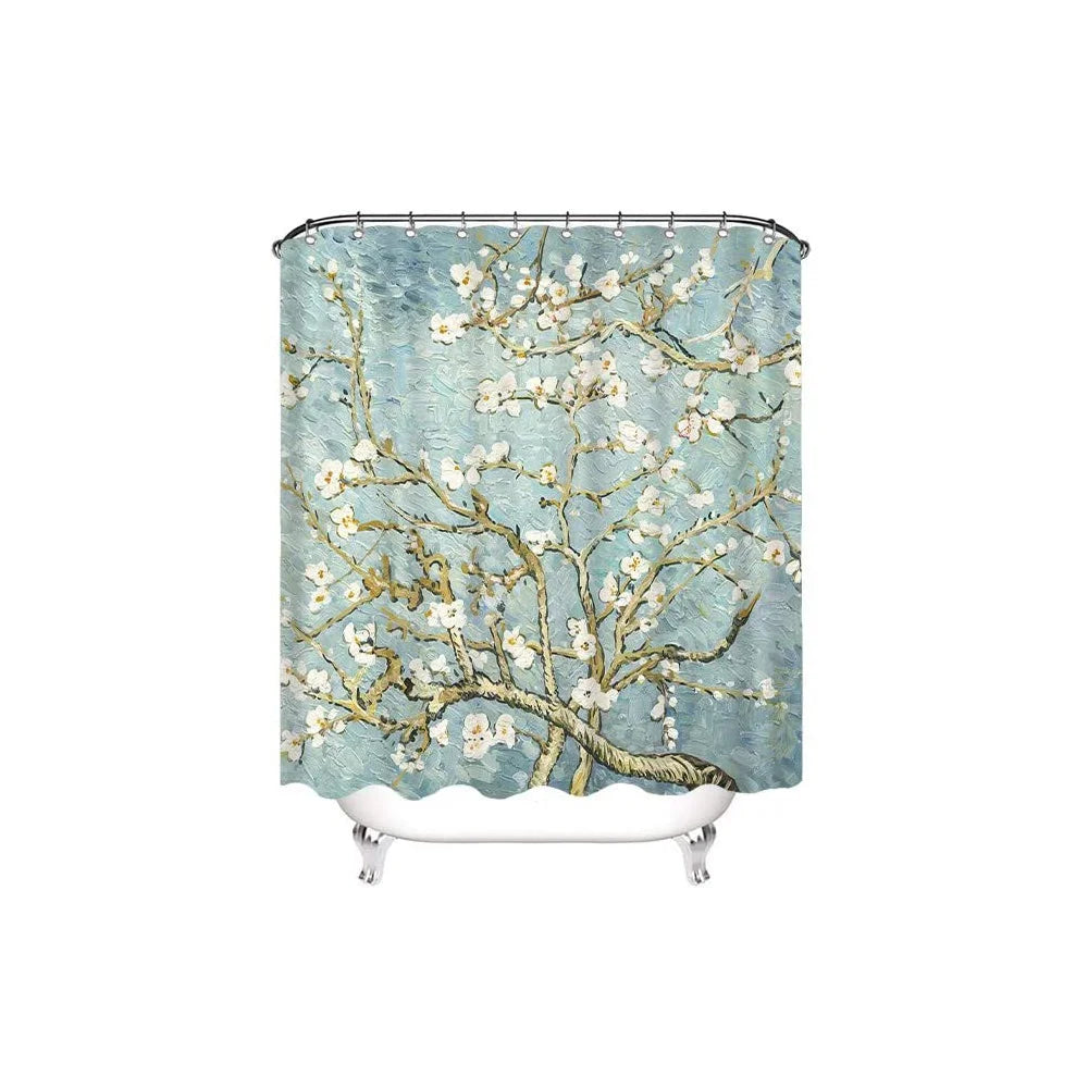 Japanese Cherry Blossom Shower Curtain Set Non-Slip Rug Toilet Lid Cover Bath Mat Spring Sakura Flower Pastoral Bathroom Curtain