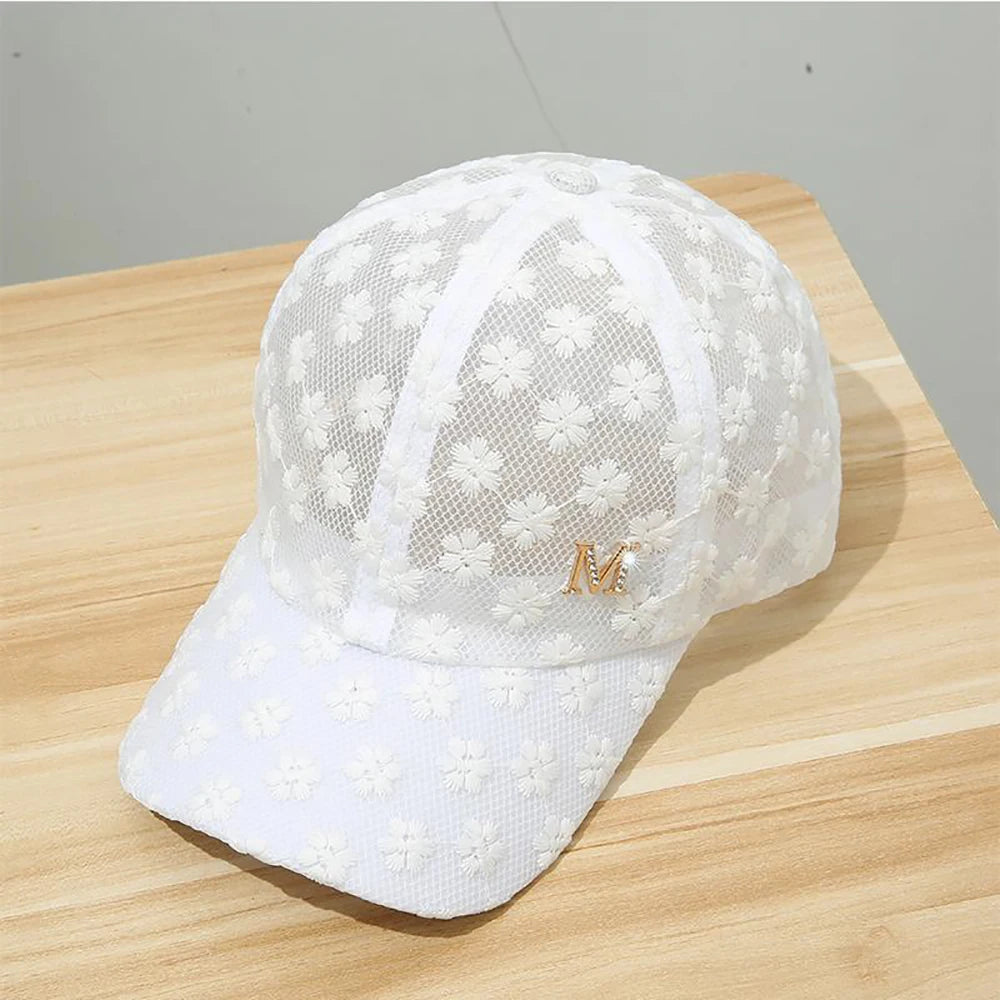 Adjustable Fashion Outdoor Women Girls Hip Hop Visors Cap Flower Baseball Cap Mesh Hat Lace