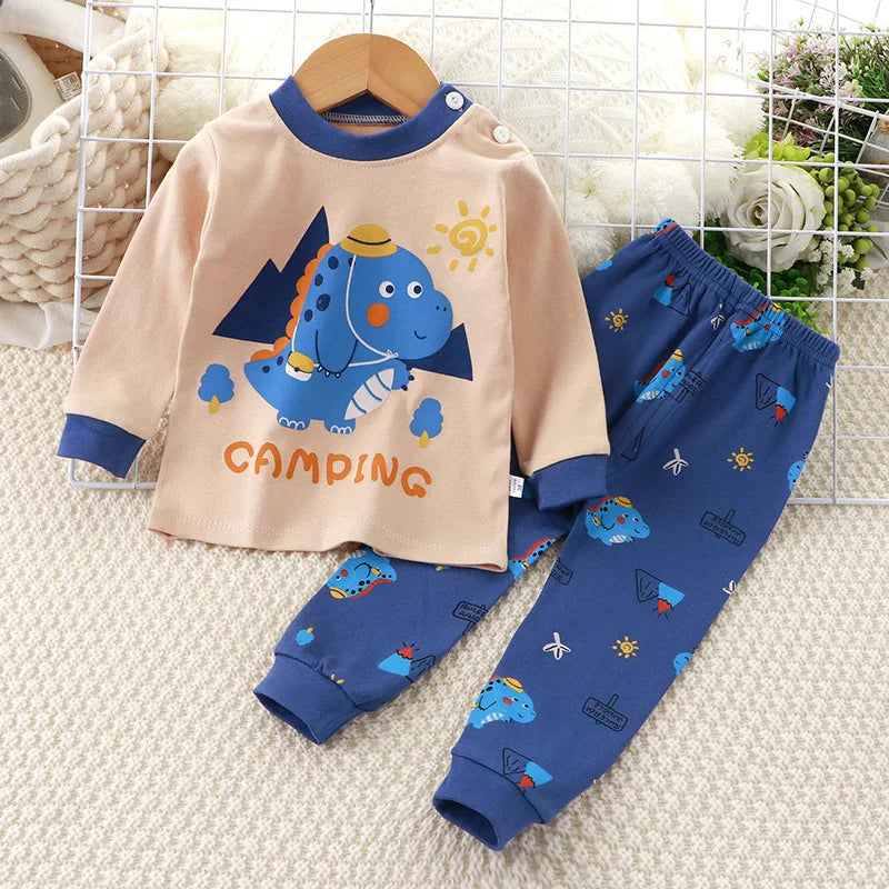 Neugeborene Kinder Jungen Mädchen Pyjama Sets Cartoon Casual Langarm Niedlich T-Shirt Tops mit Hosen Kleinkind Baby Herbst Schlafkleidung