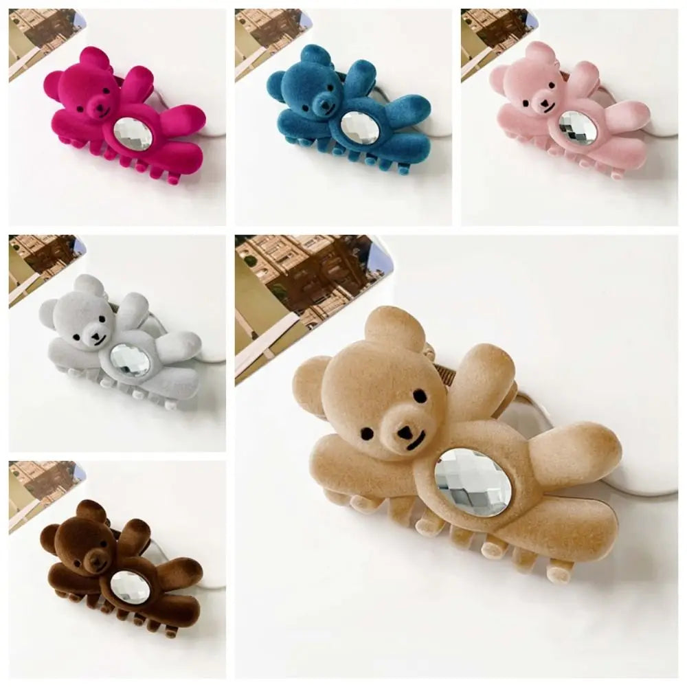 Creative Flocking Cute Bear Hair Claw Hair Clip Shark Clip Shark Grab Clip Rhinestone Headwear Back Head Hair Clip Travel
