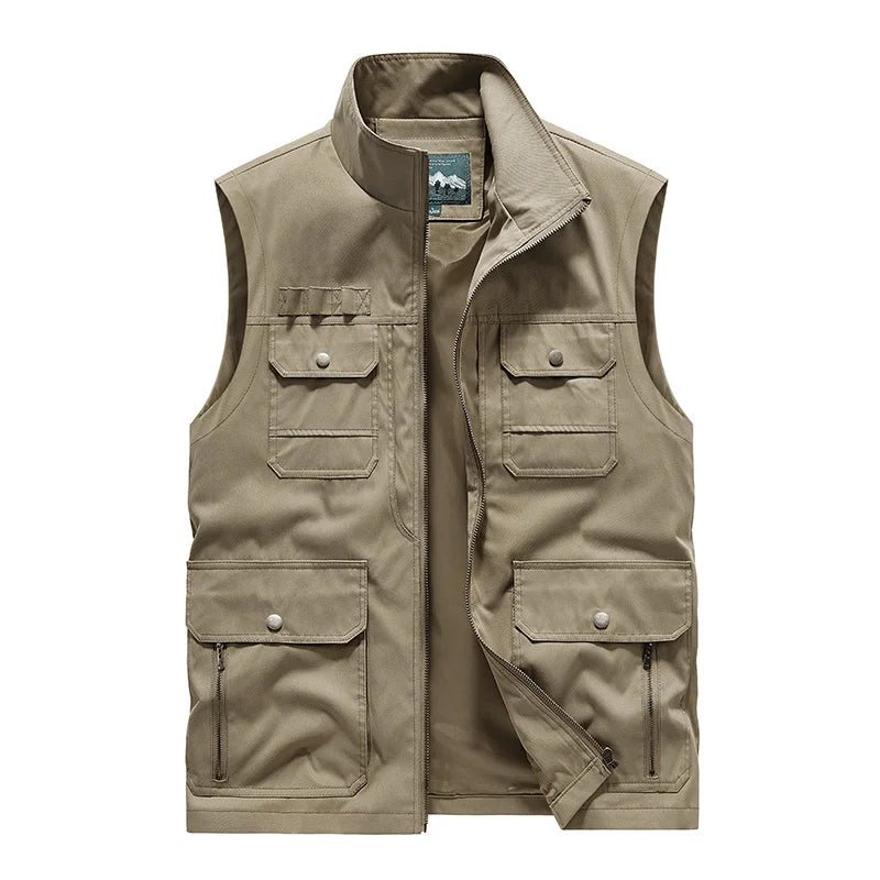 Men's Workwear Vest Multi Pocket Outdoor Vest Tactical Functional Stand Collar Vest Fishing Photography Mountaineering Jacket