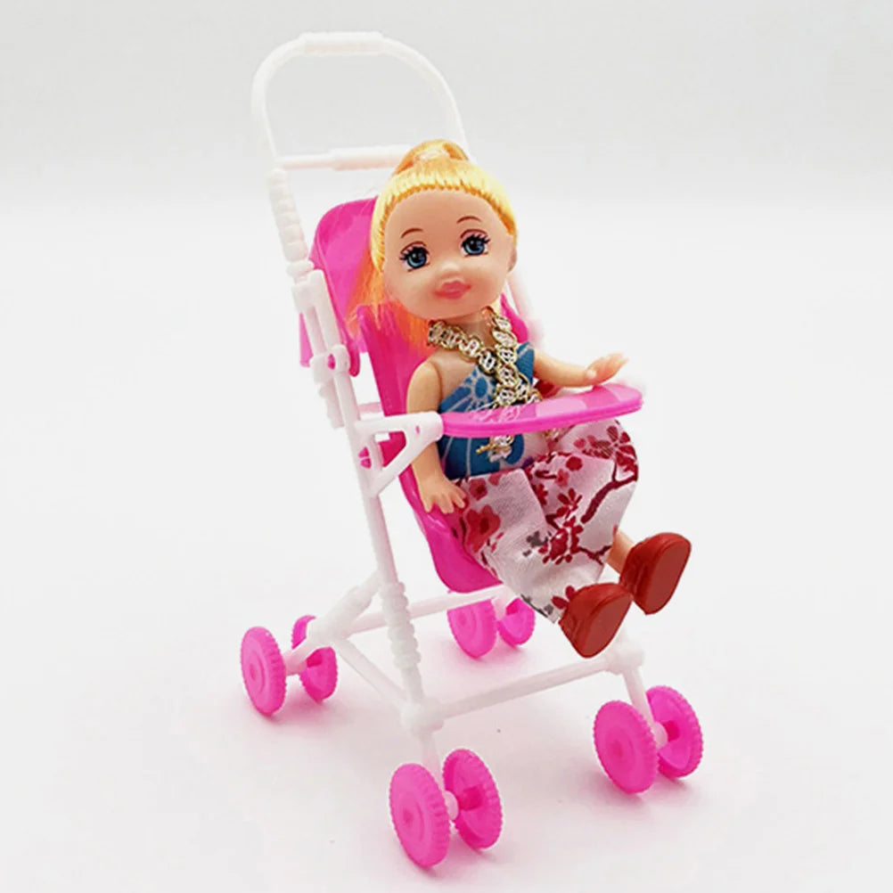 2 Pcs Simulation Stroller Toddler Dolls Miniature Plastic Safe Lightweight High Durability Easy Use Compact Size