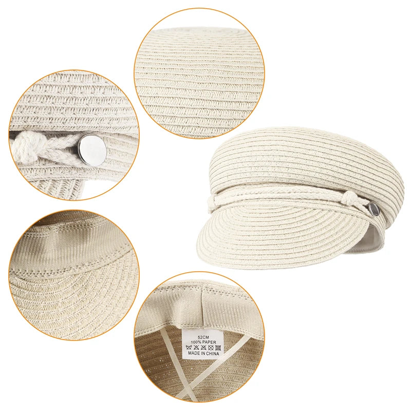 GEMVIE 2024 Fashion Military Hats Outdoor Spring Summer Ring Top Kid Hat Sun Protection Beach Flat Top Straw Hats