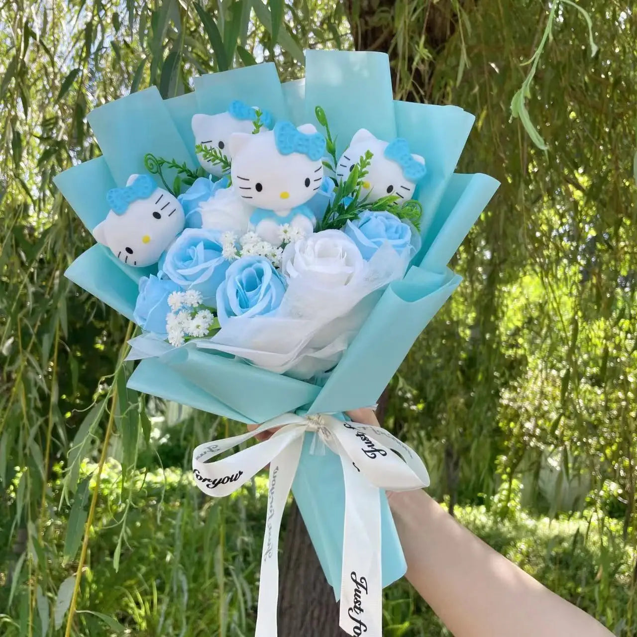 Cartoon Vinyl Doll Hello Kitty With Artificial Flower Creative Bouquet Christmas Valentine Birthday Gifts For Girls