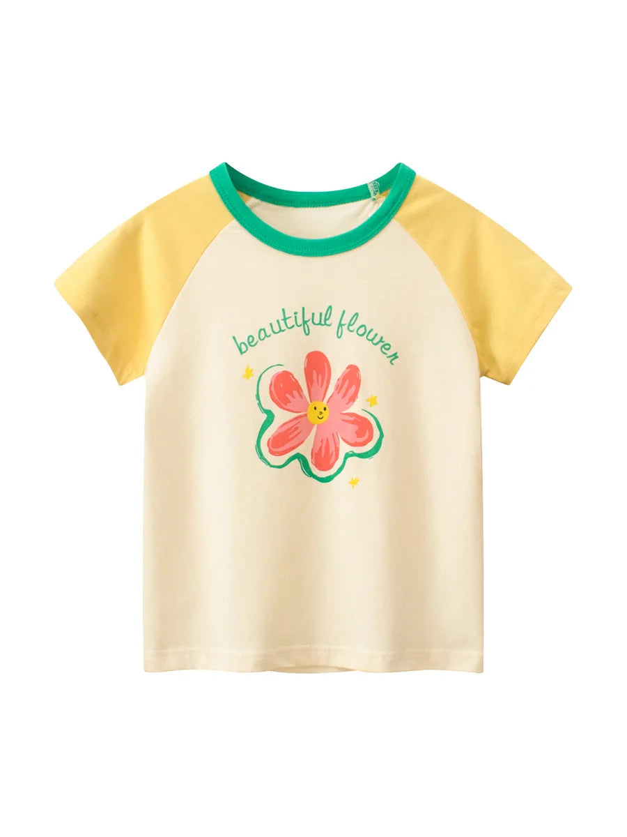 2024 sommer 2-8 Jahre Kinder Mädchen Shorts Ärmel T-shirts Gedruckt Kleines Mädchen Top Baby Mädchen T Shirts Kinder kleinkind Mädchen Kleidung