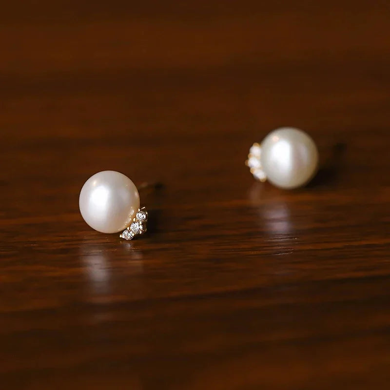 SOFTPIG Real 925 Sterling Silver Pearl Zircon CZ Stud Earrings for Women Classic Fine Jewelry Light Luxury Accessories