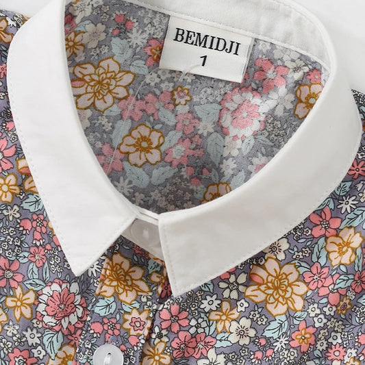 Sleeveless Summer Girls Blouses Tops Cotton Casual Flower Print Baby Girls Striped Shirts for Children Kid Clothing Shirts Dress