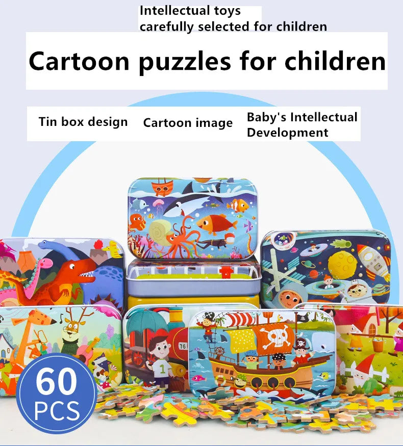 Heiße Neue 60 Stück Holz Puzzle Spielzeug für Kinder Cartoon Fahrzeug Tier Holz Puzzle Baby Lernen Pädagogisches Spielzeug Kinder Geschenk
