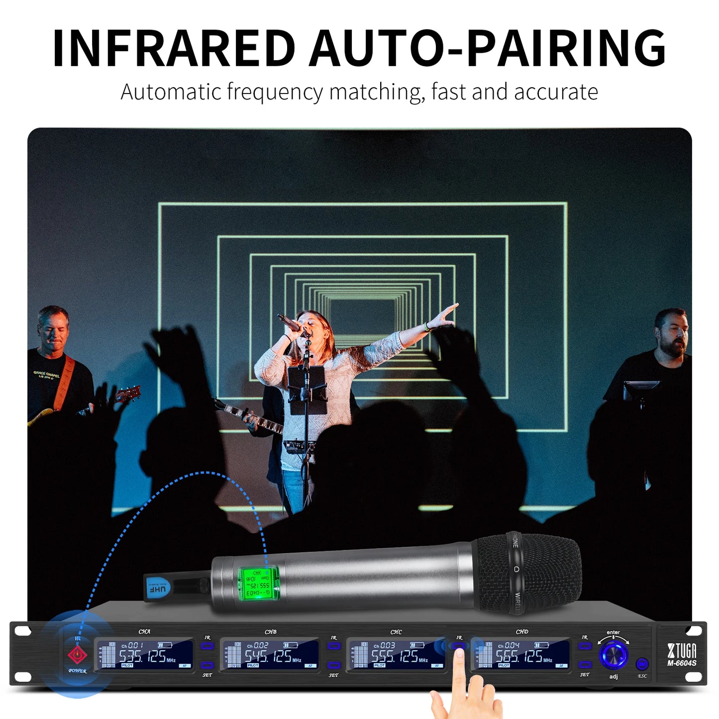 Xtuga M-6604S flight case packaging wireless microphone 4 channel aluminum alloy