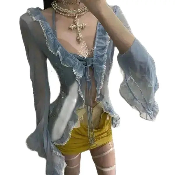 Ruffle Top Design Sun Protection Shirt Summer New Niche French Style Pure Desire Women Long Sleeves