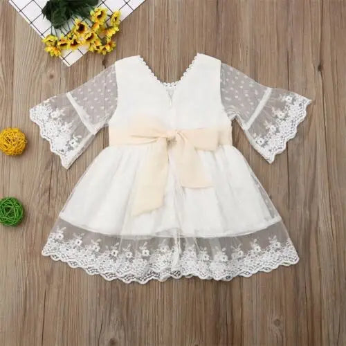 2019 Baby Girl summer clothing Pageant Party Lace Princess Dress Wedding Dresses Gold waistband for Kid clothes toddler Children