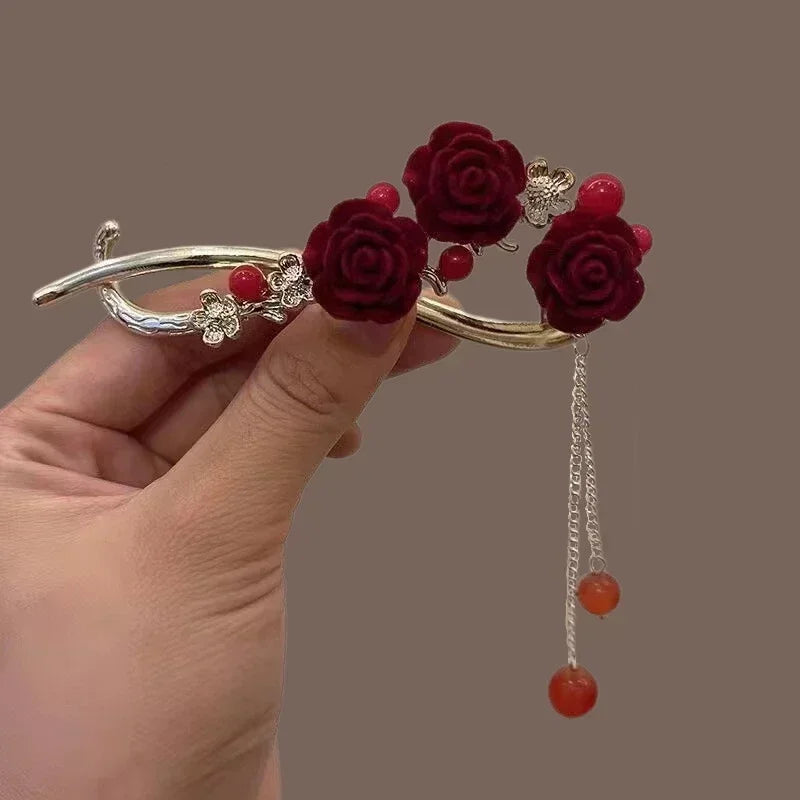 2023 New Bell Orchid Tassel Twist Hair Clip Ladies Elegant Frog Buckle Hair Grips Ponytail Braid Female Exquisite Headdress