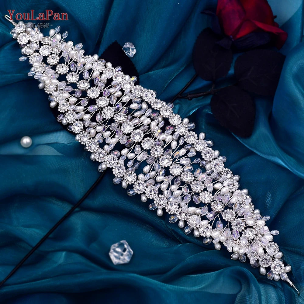 YouLaPan Rhinestone Bridal Headband Wedding Hair Accessories Party Banquet Headwear Tiaras and Crowns for Women Headdress HP454