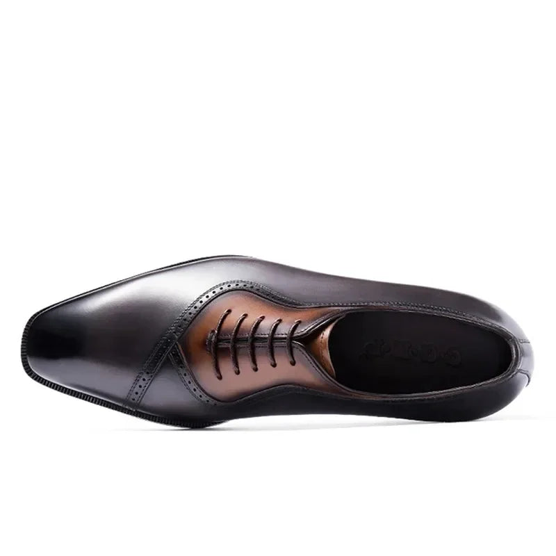 2025 Spring New Business Dress Lace-up Leather Shoes Vintage Handmade Leather Cowhide Shoes Oxford Shoes Men