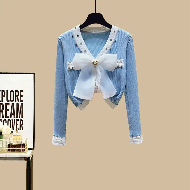 Women's Spring Autumn Single/Outfits 2023 New Skin Covering Slim Fragrant Style Cardigan Waist Wrapped Dress Two Piece Set